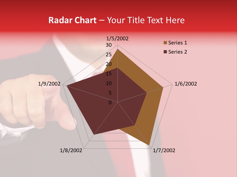 Business Man Pointing On The Red Background PowerPoint Template