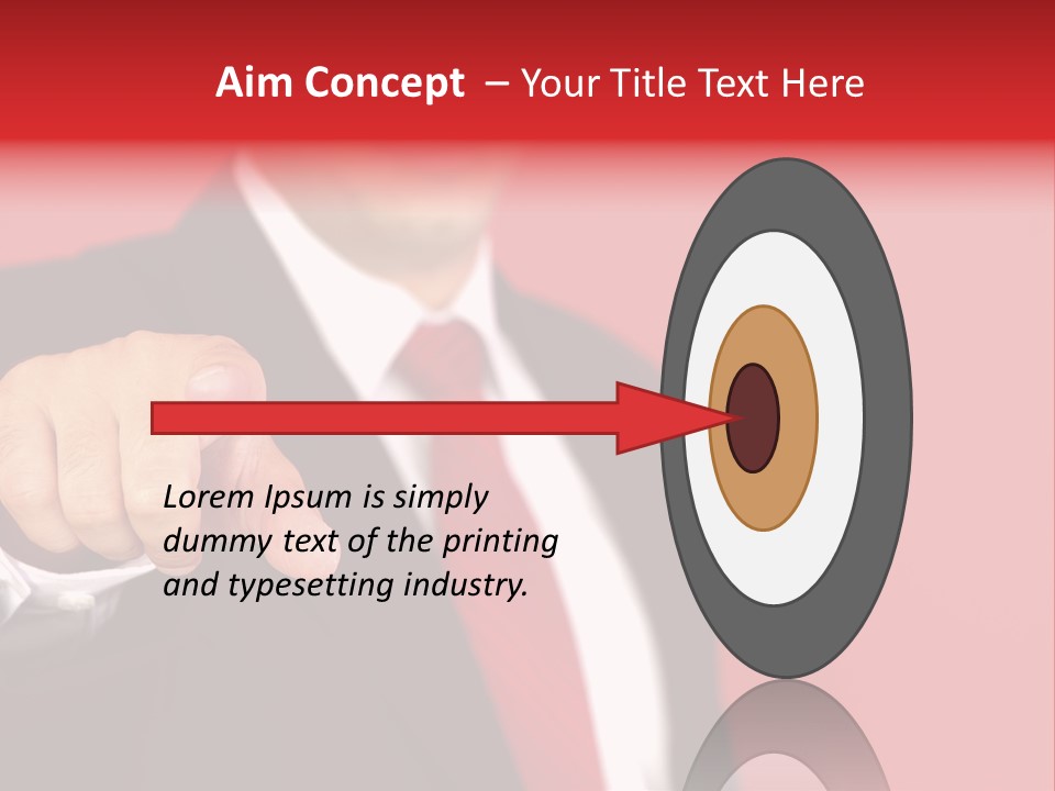 Business Man Pointing On The Red Background PowerPoint Template