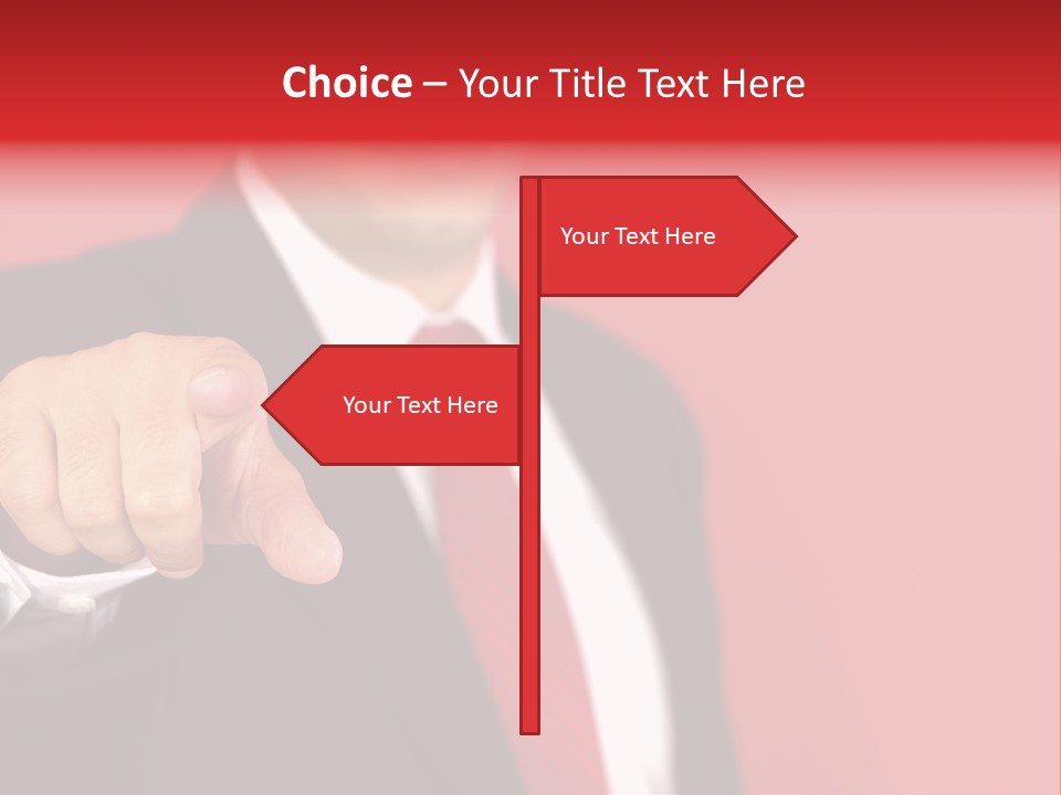 Business Man Pointing On The Red Background PowerPoint Template