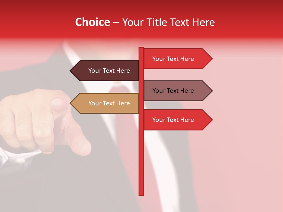 Business Man Pointing On The Red Background PowerPoint Template