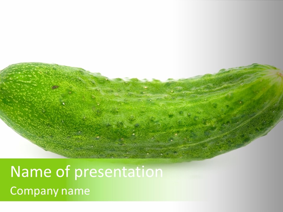 One Green Cucumber On A White Background. PowerPoint Template