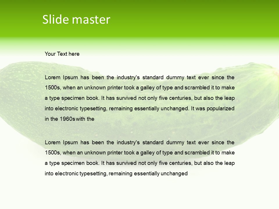 One Green Cucumber On A White Background. PowerPoint Template