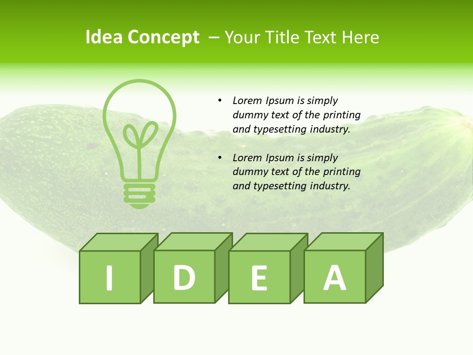 One Green Cucumber On A White Background. PowerPoint Template