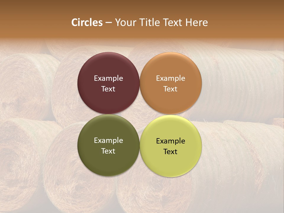 Close Up Stacked Up Large Freshly Baled Round Hay Bales. Gold And Green In Color. PowerPoint Template