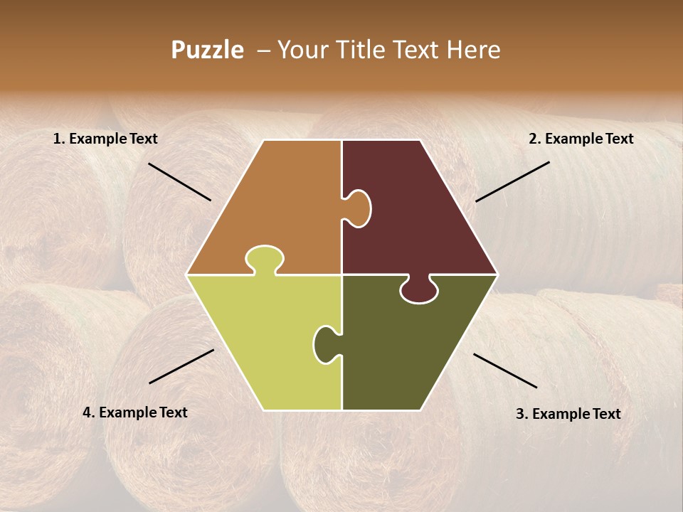 Close Up Stacked Up Large Freshly Baled Round Hay Bales. Gold And Green In Color. PowerPoint Template