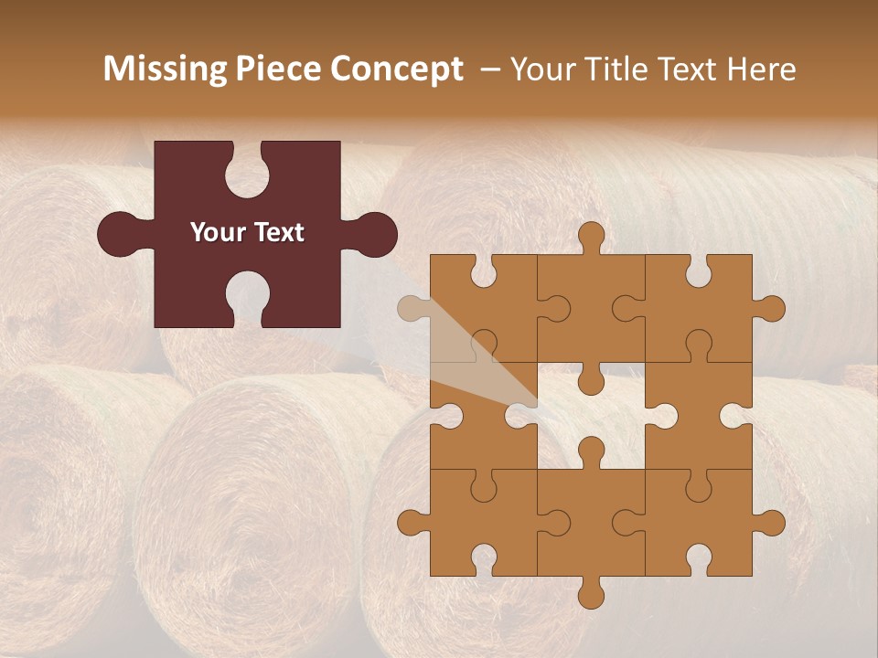 Close Up Stacked Up Large Freshly Baled Round Hay Bales. Gold And Green In Color. PowerPoint Template