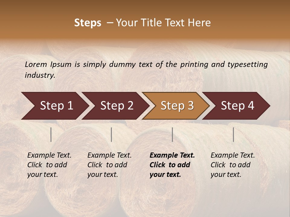 Close Up Stacked Up Large Freshly Baled Round Hay Bales. Gold And Green In Color. PowerPoint Template