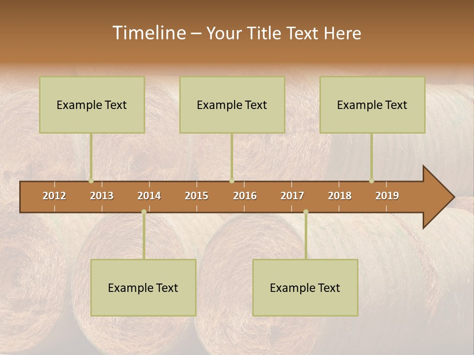 Close Up Stacked Up Large Freshly Baled Round Hay Bales. Gold And Green In Color. PowerPoint Template