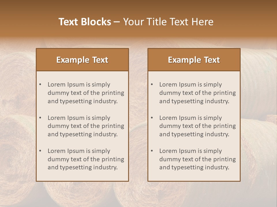 Close Up Stacked Up Large Freshly Baled Round Hay Bales. Gold And Green In Color. PowerPoint Template