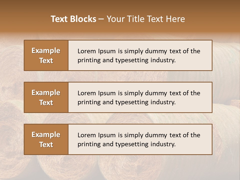 Close Up Stacked Up Large Freshly Baled Round Hay Bales. Gold And Green In Color. PowerPoint Template
