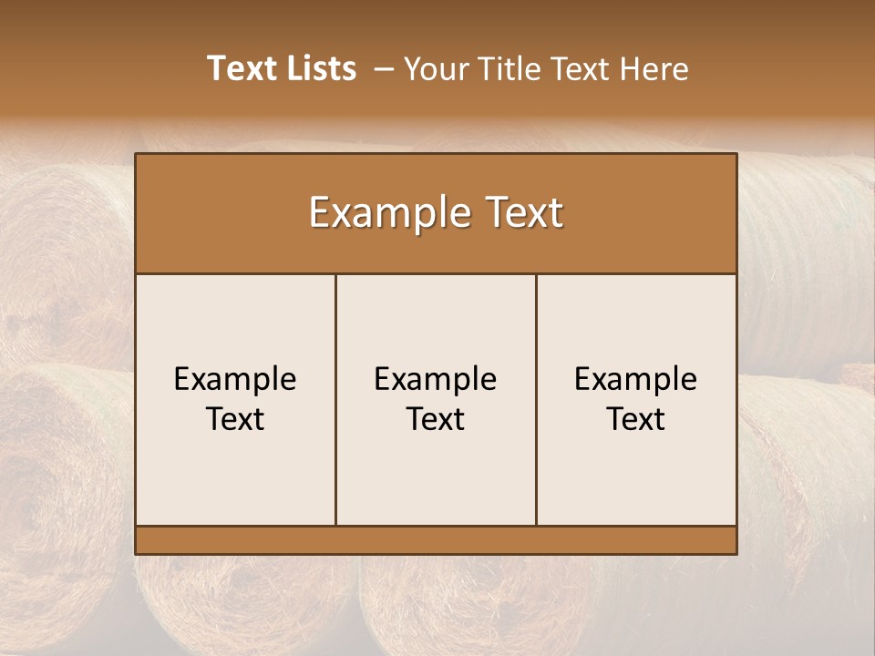 Close Up Stacked Up Large Freshly Baled Round Hay Bales. Gold And Green In Color. PowerPoint Template