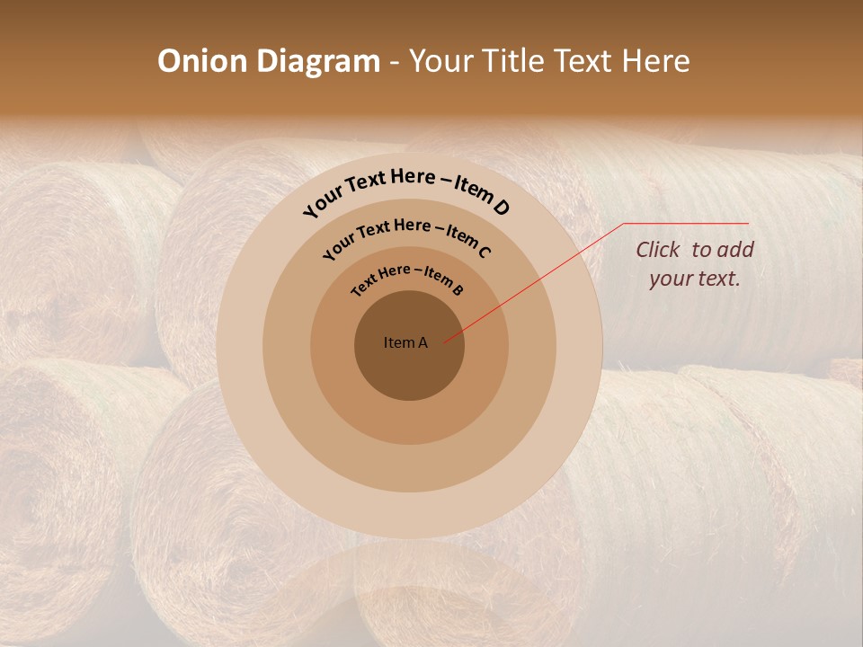 Close Up Stacked Up Large Freshly Baled Round Hay Bales. Gold And Green In Color. PowerPoint Template