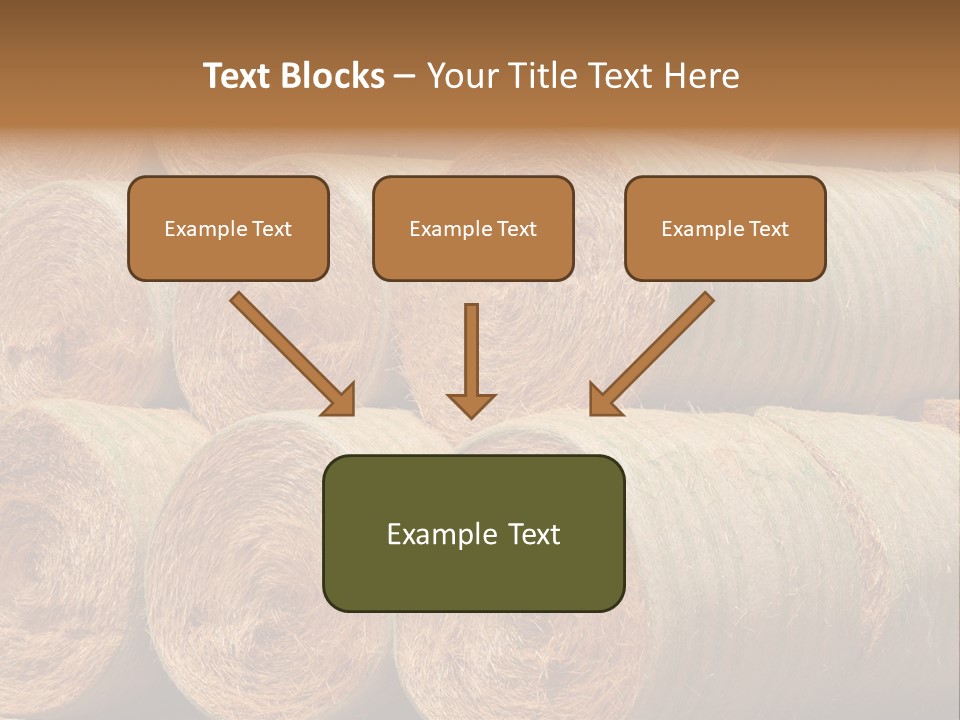 Close Up Stacked Up Large Freshly Baled Round Hay Bales. Gold And Green In Color. PowerPoint Template