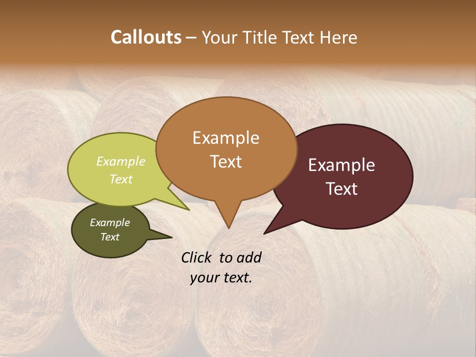 Close Up Stacked Up Large Freshly Baled Round Hay Bales. Gold And Green In Color. PowerPoint Template
