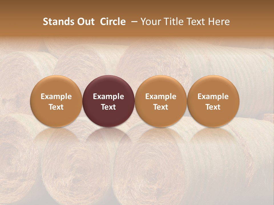 Close Up Stacked Up Large Freshly Baled Round Hay Bales. Gold And Green In Color. PowerPoint Template