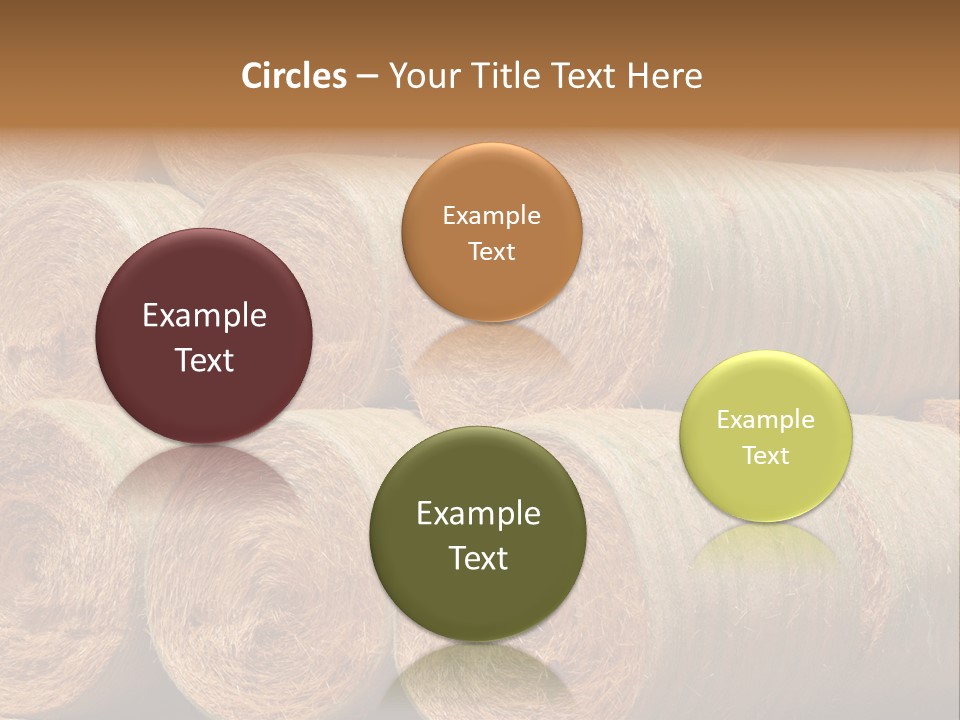 Close Up Stacked Up Large Freshly Baled Round Hay Bales. Gold And Green In Color. PowerPoint Template