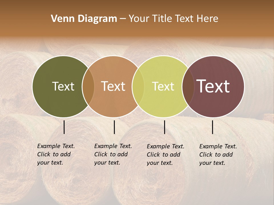 Close Up Stacked Up Large Freshly Baled Round Hay Bales. Gold And Green In Color. PowerPoint Template