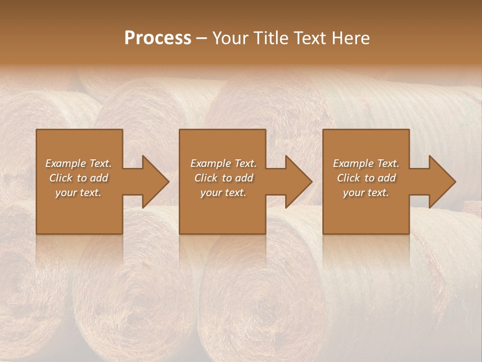 Close Up Stacked Up Large Freshly Baled Round Hay Bales. Gold And Green In Color. PowerPoint Template