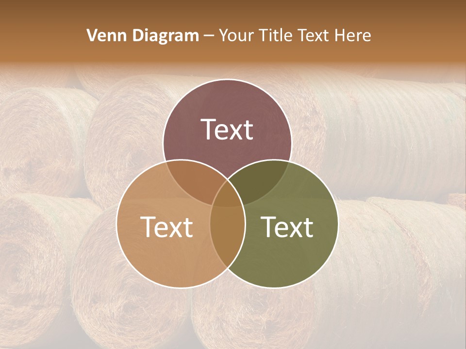 Close Up Stacked Up Large Freshly Baled Round Hay Bales. Gold And Green In Color. PowerPoint Template