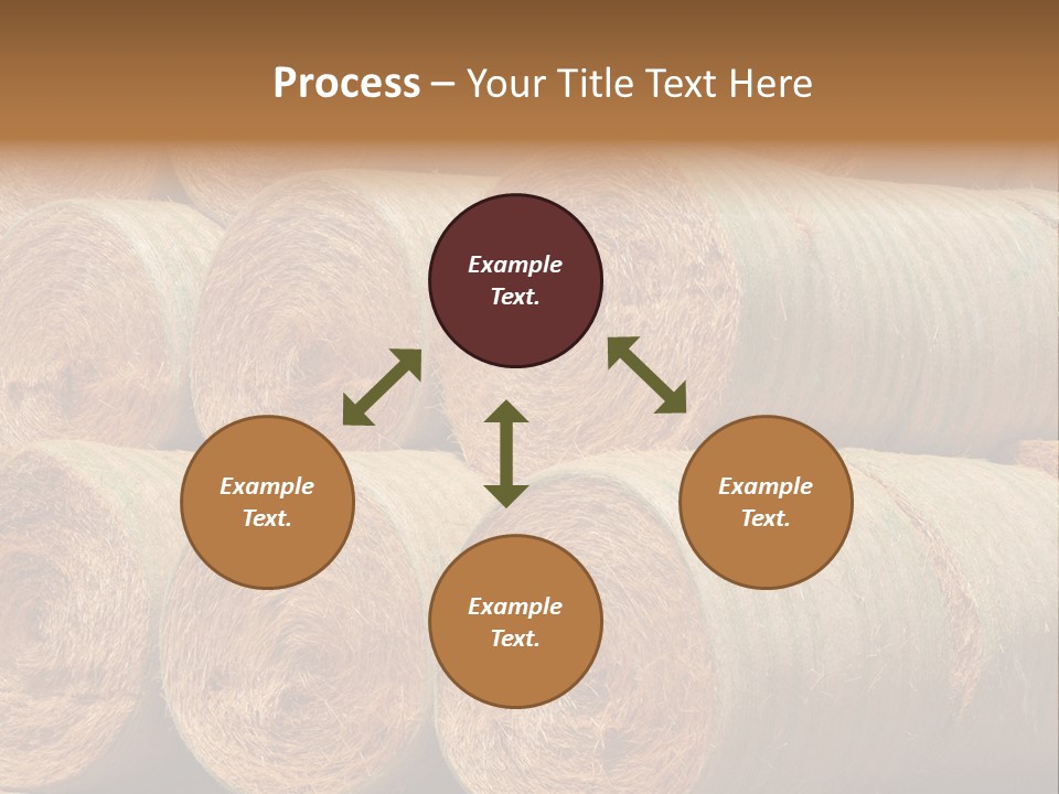 Close Up Stacked Up Large Freshly Baled Round Hay Bales. Gold And Green In Color. PowerPoint Template