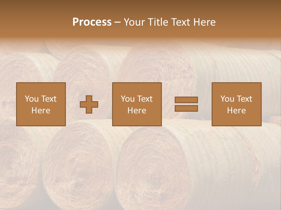 Close Up Stacked Up Large Freshly Baled Round Hay Bales. Gold And Green In Color. PowerPoint Template