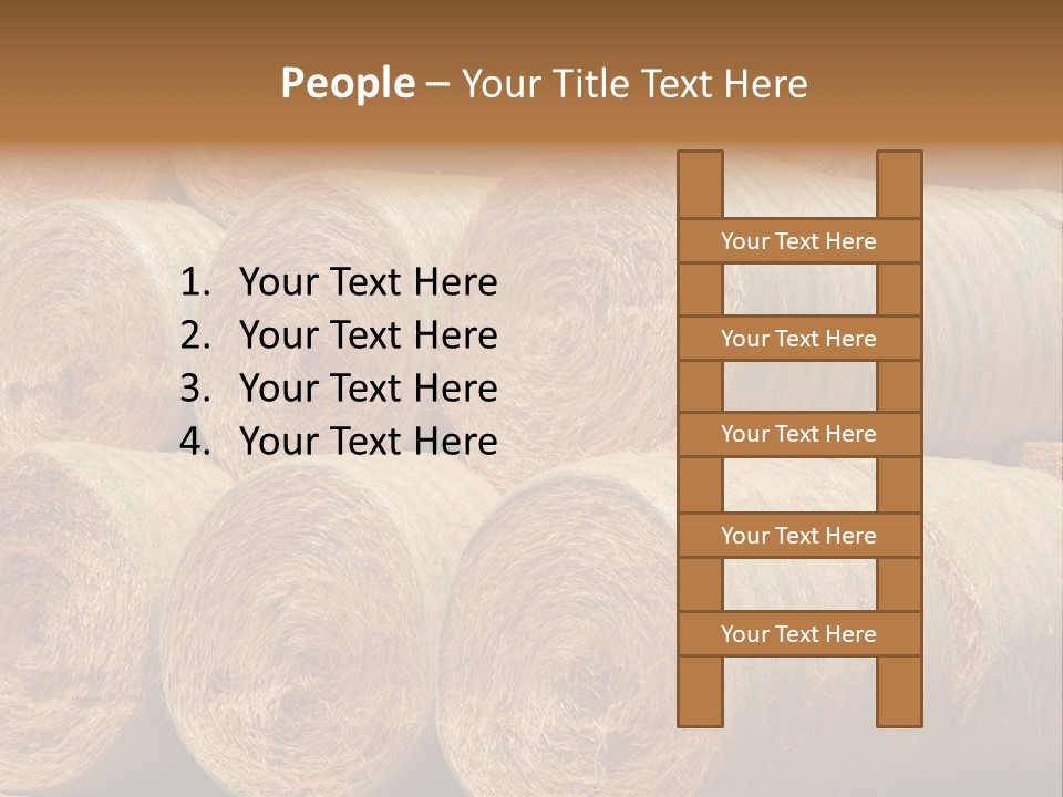 Close Up Stacked Up Large Freshly Baled Round Hay Bales. Gold And Green In Color. PowerPoint Template