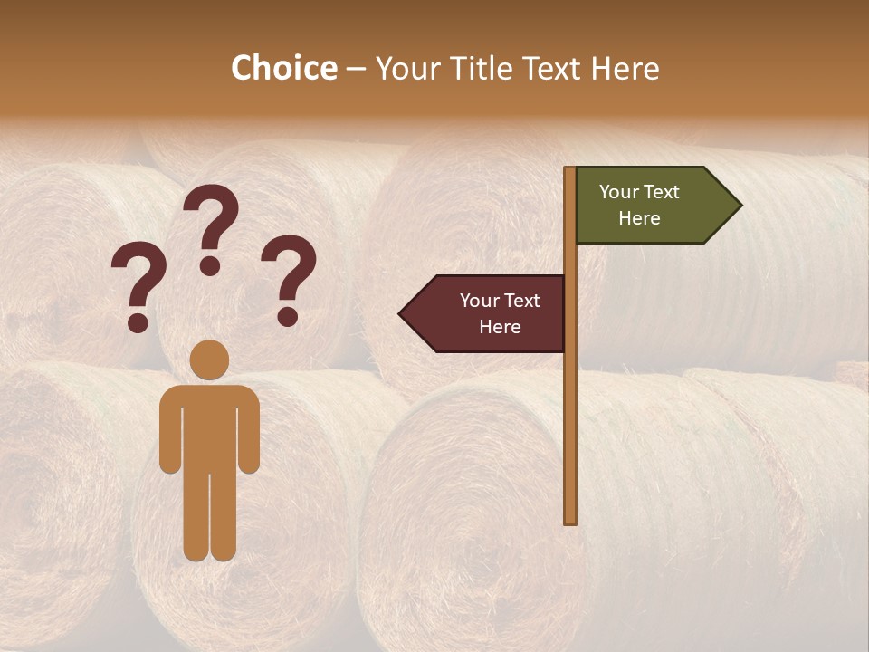 Close Up Stacked Up Large Freshly Baled Round Hay Bales. Gold And Green In Color. PowerPoint Template