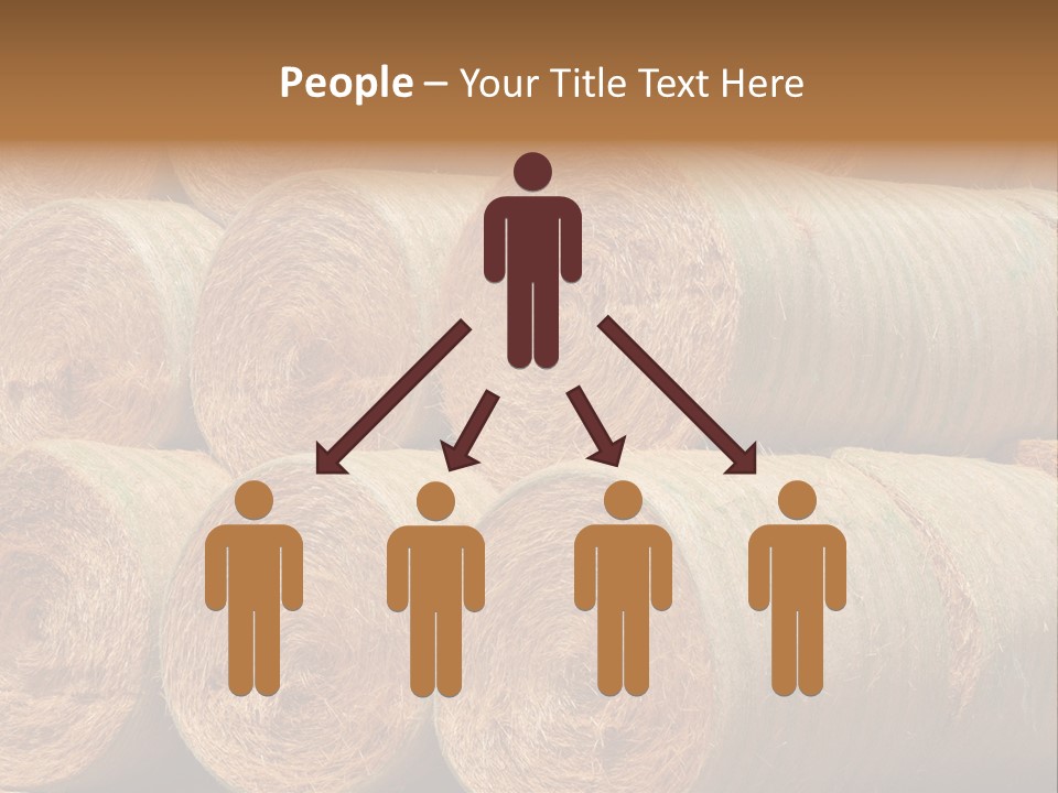 Close Up Stacked Up Large Freshly Baled Round Hay Bales. Gold And Green In Color. PowerPoint Template