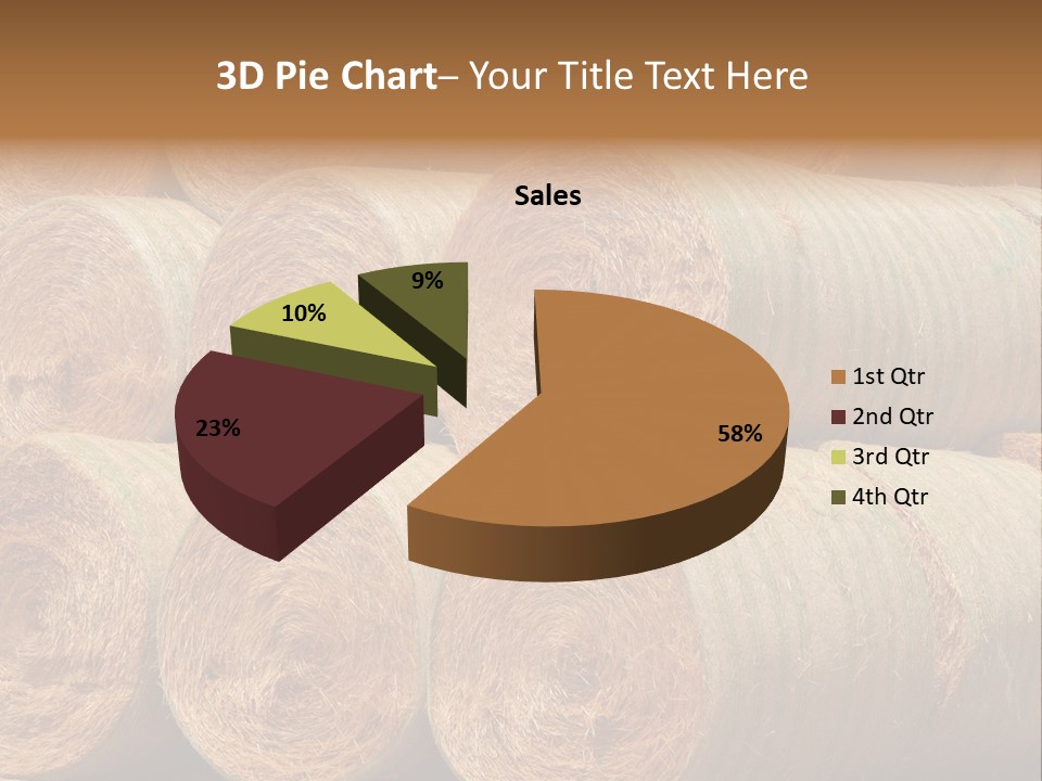 Close Up Stacked Up Large Freshly Baled Round Hay Bales. Gold And Green In Color. PowerPoint Template