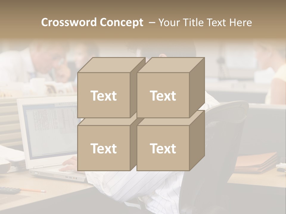 Businessman In Cubicle Using Laptop PowerPoint Template