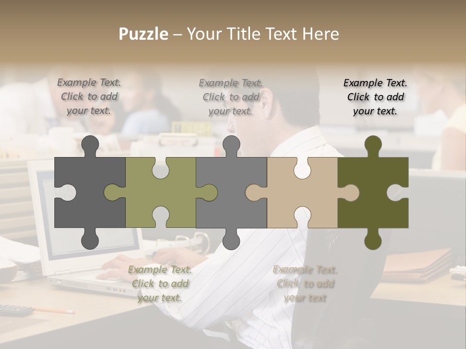 Businessman In Cubicle Using Laptop PowerPoint Template