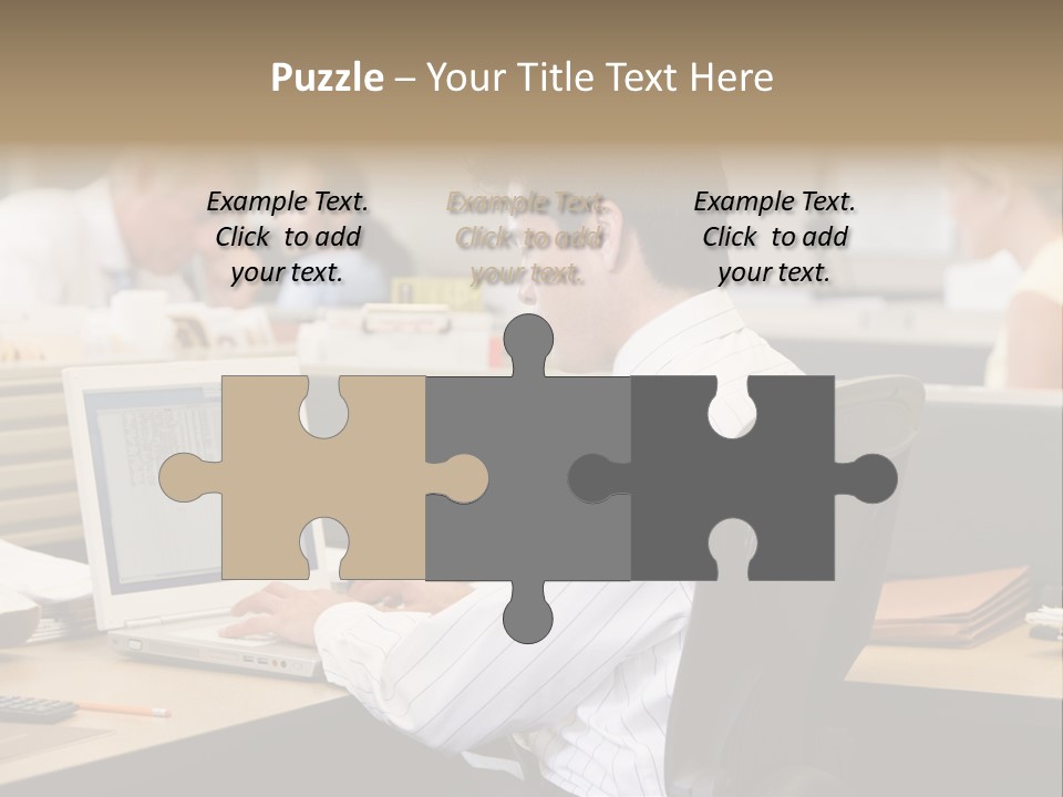 Businessman In Cubicle Using Laptop PowerPoint Template