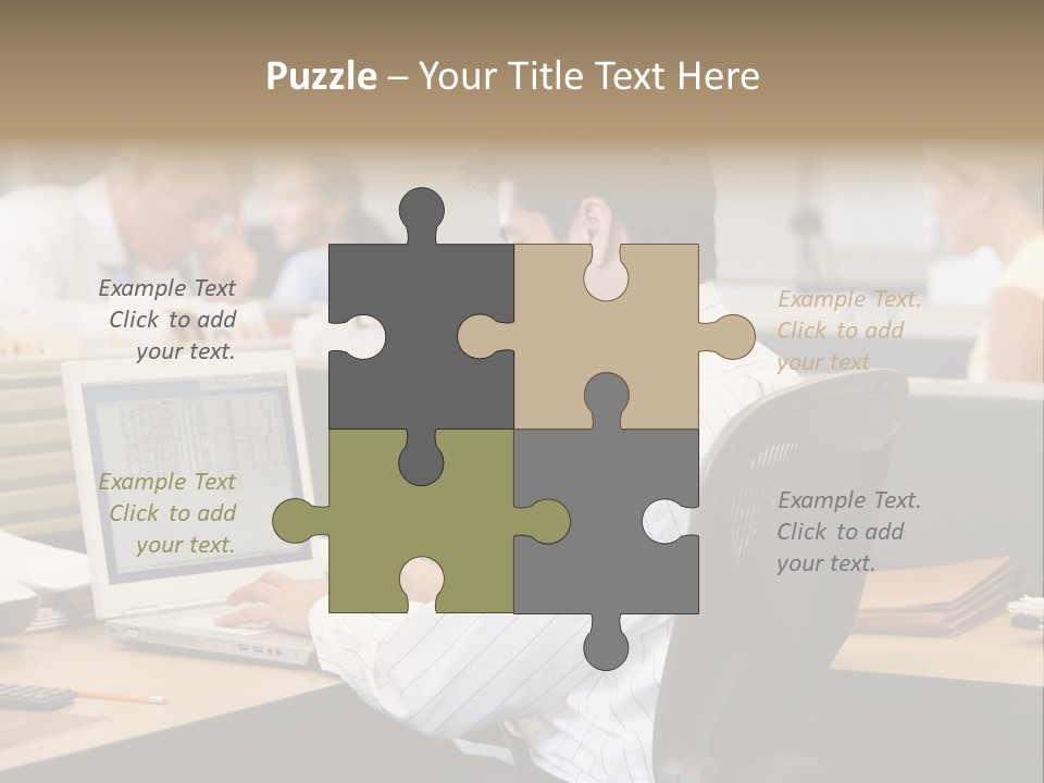 Businessman In Cubicle Using Laptop PowerPoint Template