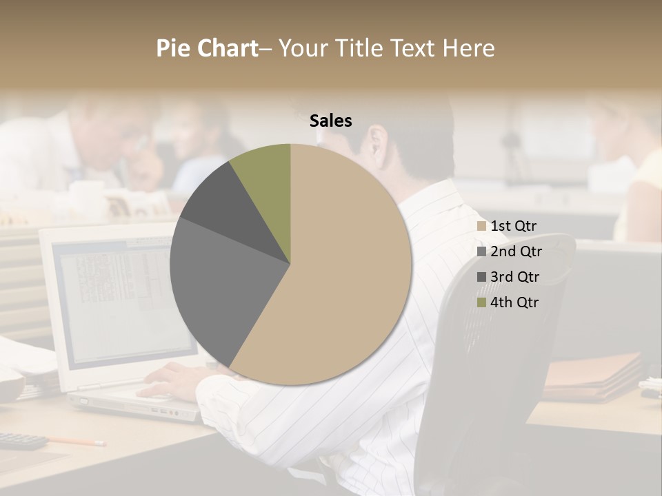 Businessman In Cubicle Using Laptop PowerPoint Template