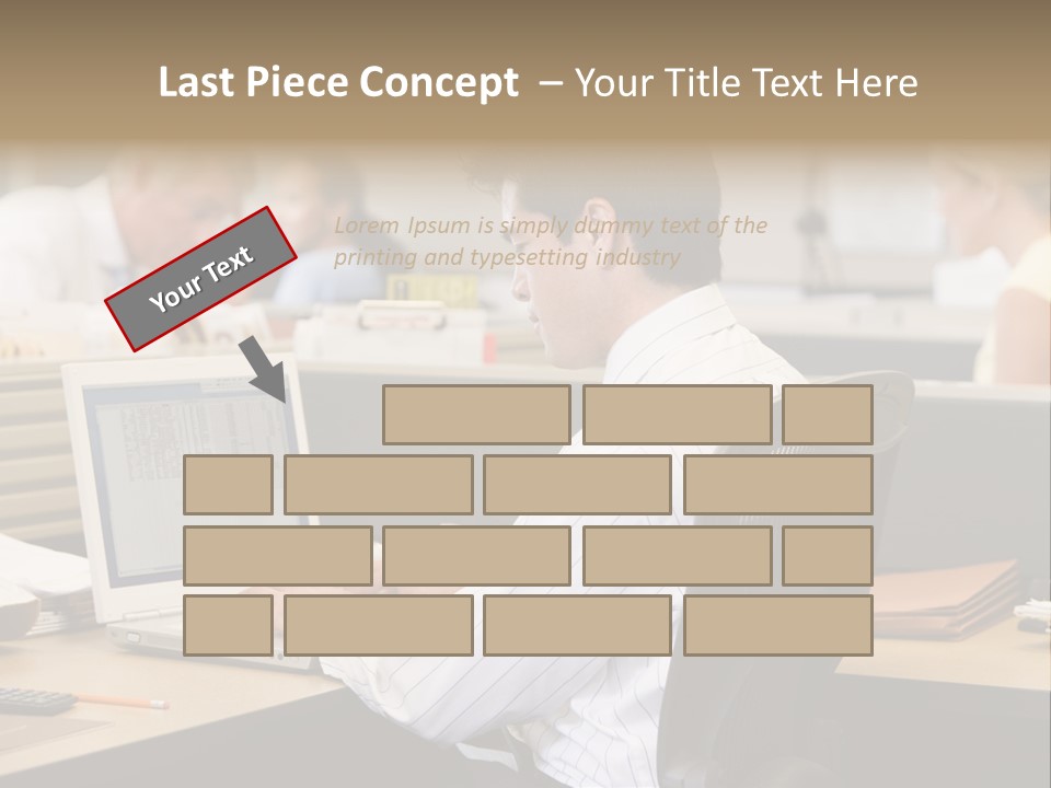 Businessman In Cubicle Using Laptop PowerPoint Template