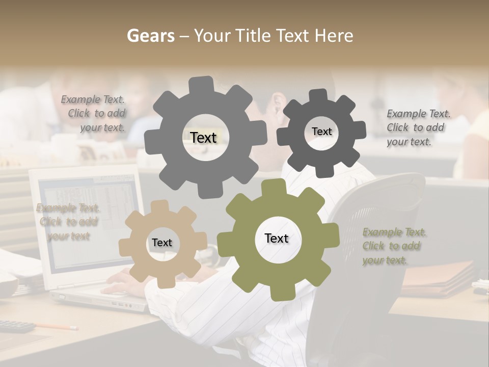 Businessman In Cubicle Using Laptop PowerPoint Template