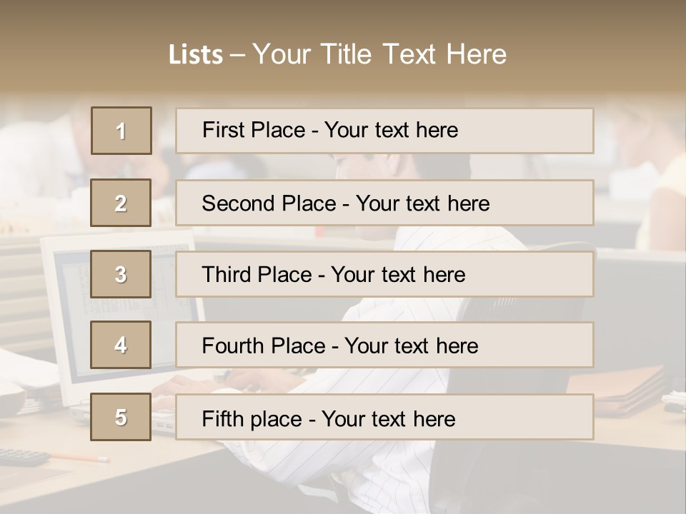 Businessman In Cubicle Using Laptop PowerPoint Template