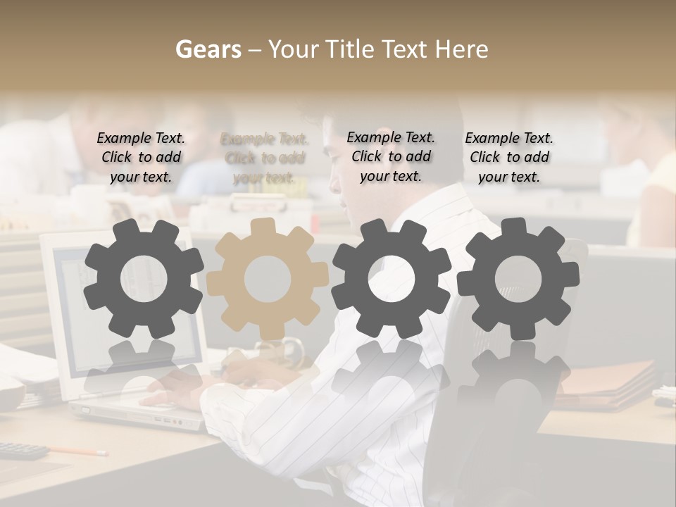 Businessman In Cubicle Using Laptop PowerPoint Template