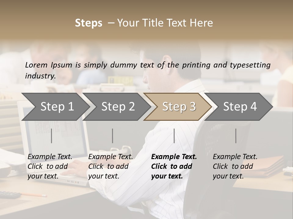 Businessman In Cubicle Using Laptop PowerPoint Template