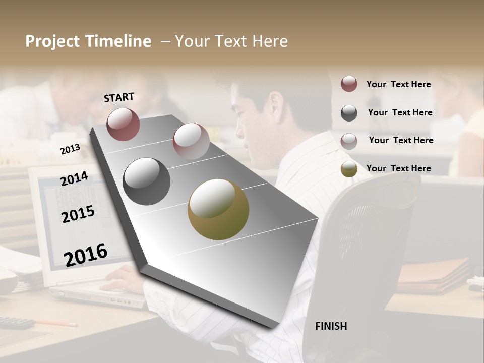 Businessman In Cubicle Using Laptop PowerPoint Template