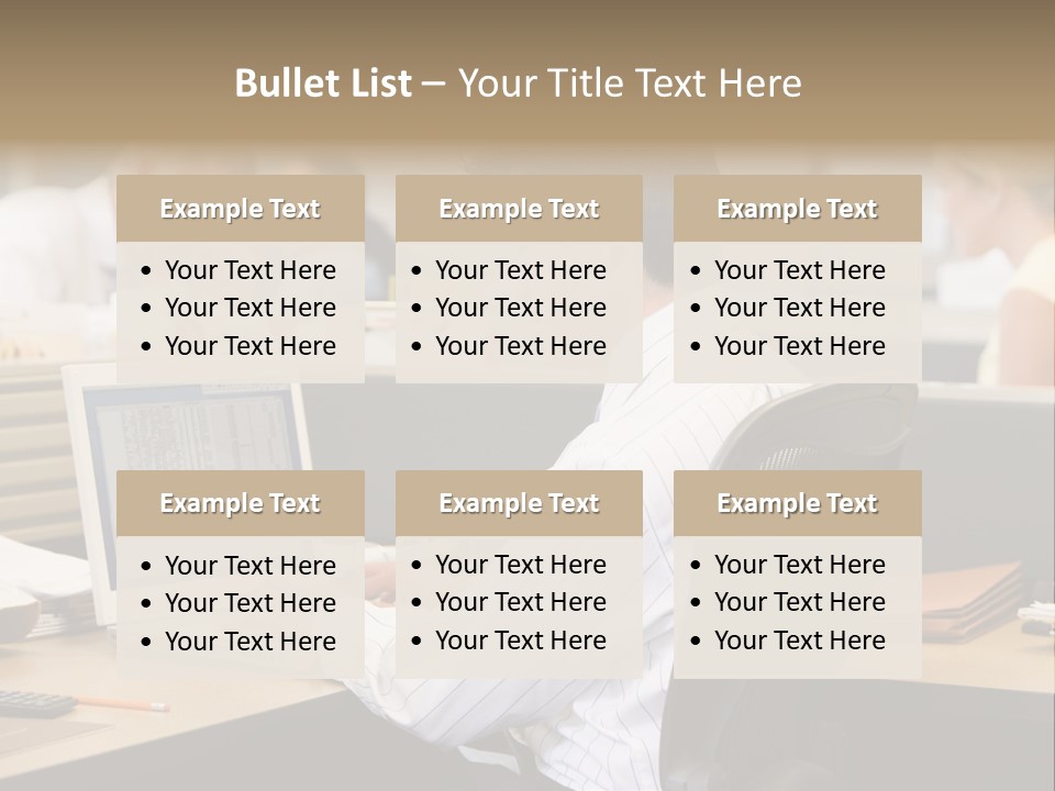 Businessman In Cubicle Using Laptop PowerPoint Template