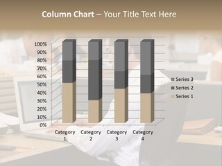 Businessman In Cubicle Using Laptop PowerPoint Template