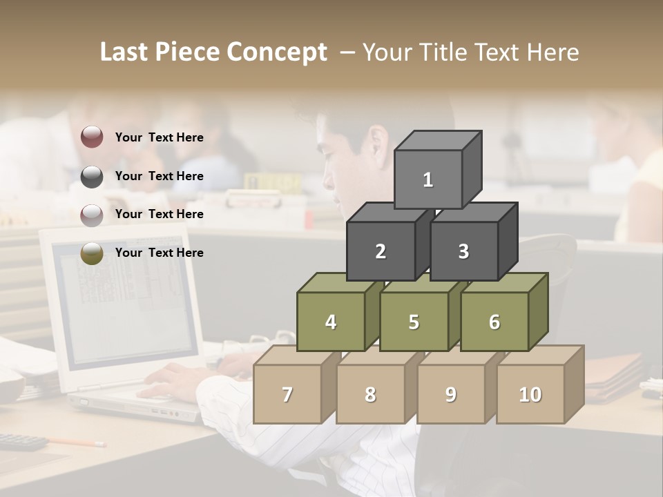 Businessman In Cubicle Using Laptop PowerPoint Template