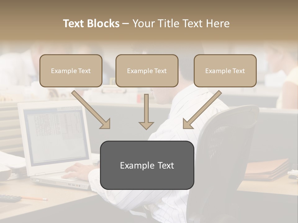 Businessman In Cubicle Using Laptop PowerPoint Template
