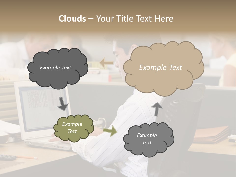 Businessman In Cubicle Using Laptop PowerPoint Template