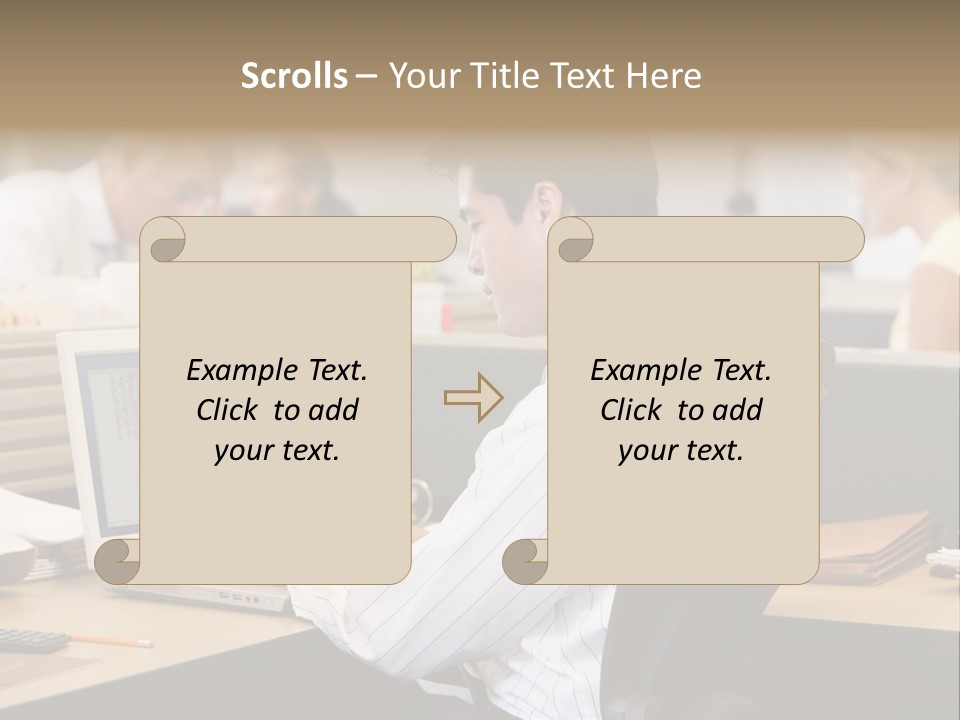 Businessman In Cubicle Using Laptop PowerPoint Template