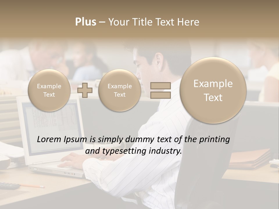 Businessman In Cubicle Using Laptop PowerPoint Template