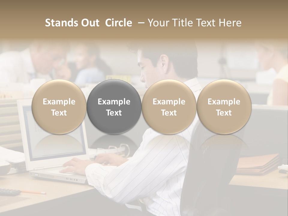 Businessman In Cubicle Using Laptop PowerPoint Template