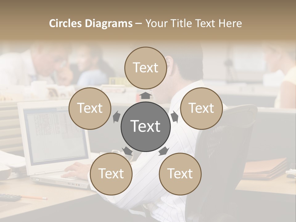 Businessman In Cubicle Using Laptop PowerPoint Template