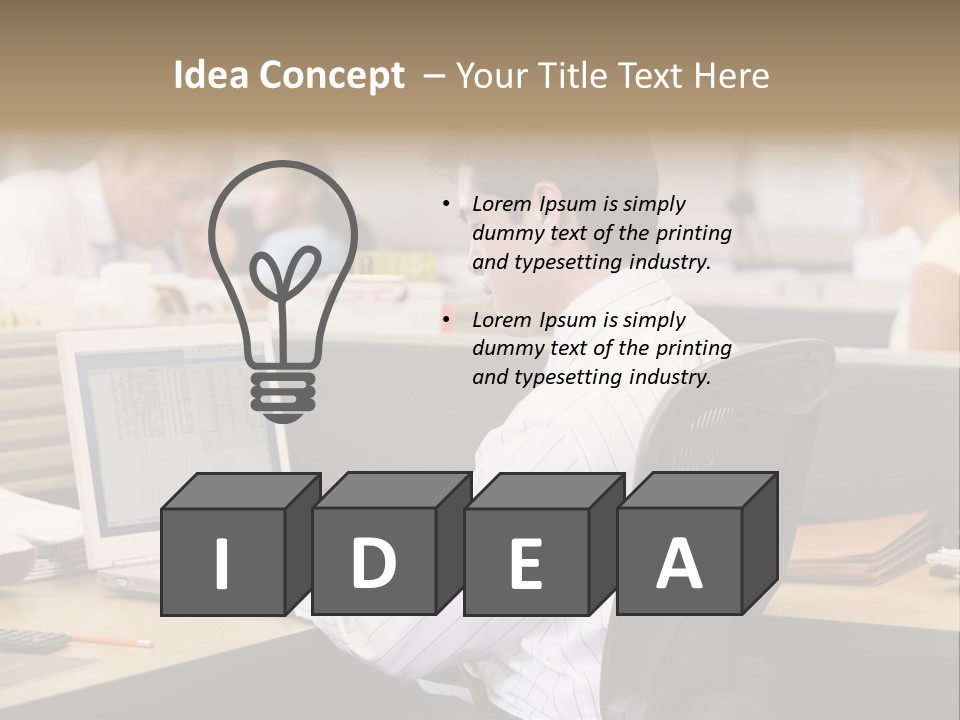 Businessman In Cubicle Using Laptop PowerPoint Template